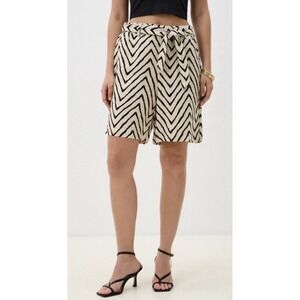 Tom Tailor Women Bermuda Linen Blend Paper bag Shorts Chevron Ivory Black 6 EU38